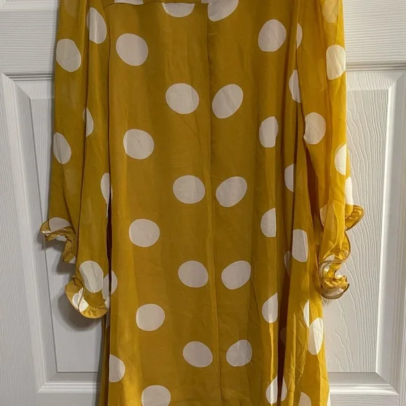 Pretty Angel Silkblend Polka Dot Yellow/Gold Sheer Tunic or Dress Size Large New - Picture 3 of 5